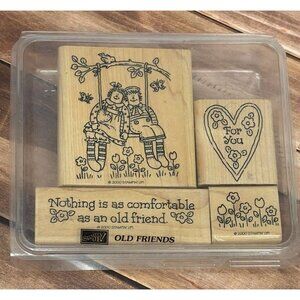 STAMPIN' UP! OLD FRIEND WOOD RUBBER STAMP SET RAGGEDY ANN ANDY TULIP HEART SWING